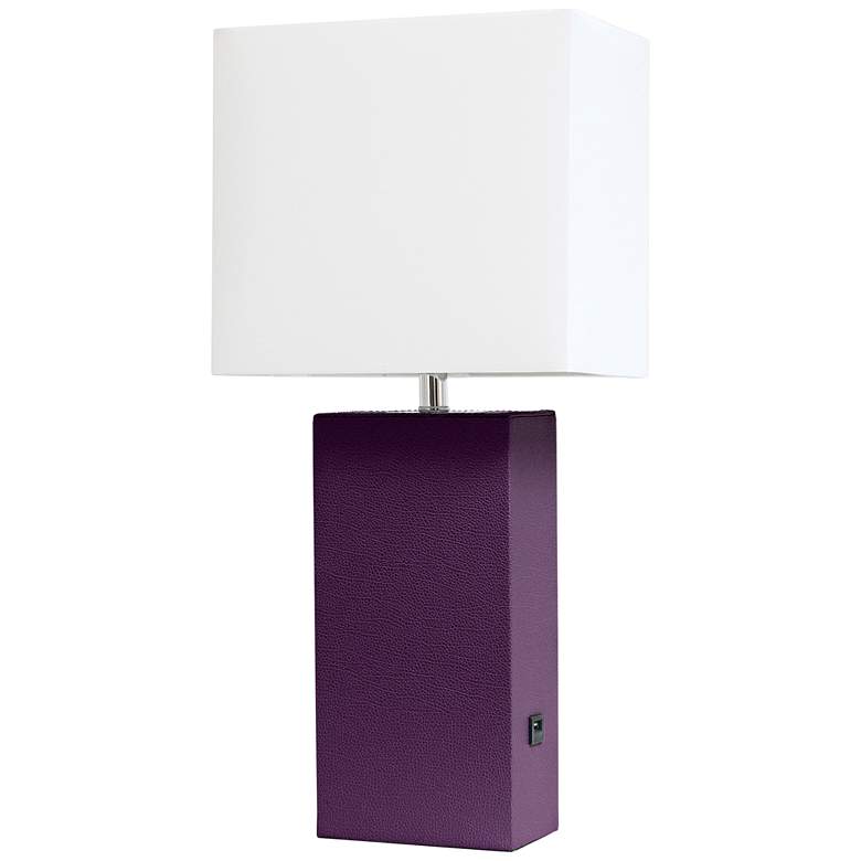 Image 2 Elegant Designs Eggplant Leather Table Lamp with USB Port