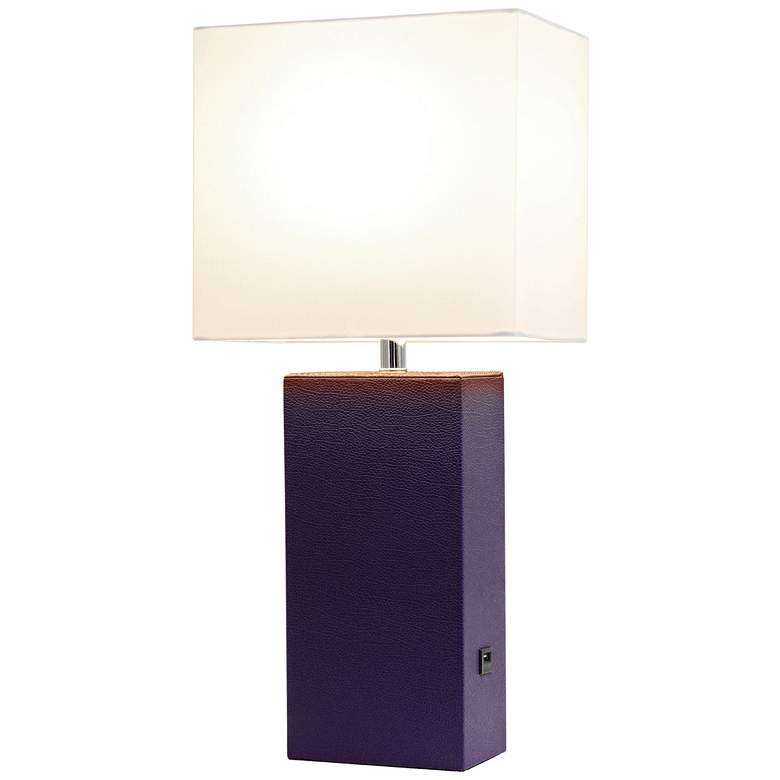Image 3 Elegant Designs Eggplant Leather Table Lamp with USB Port more views