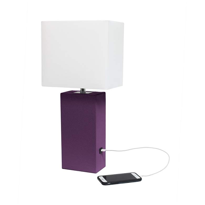 Image 5 Elegant Designs Eggplant Leather Table Lamp with USB Port more views