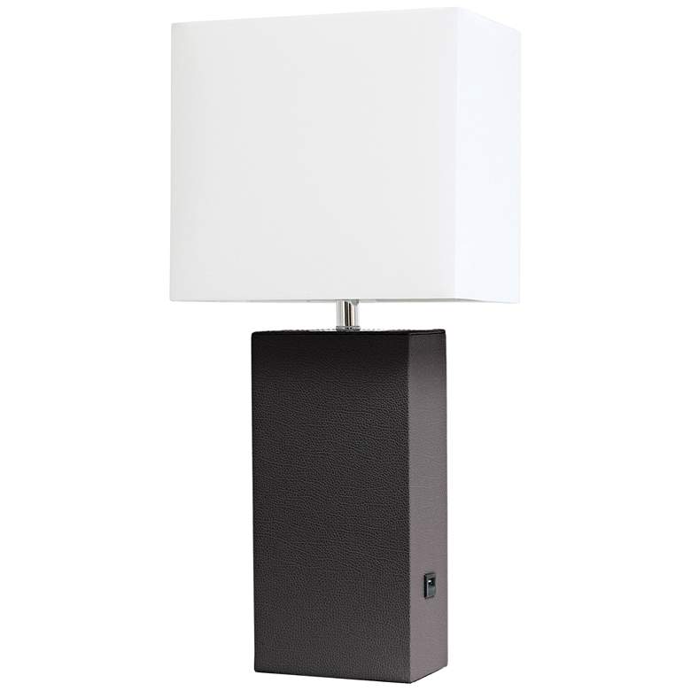 Image 2 Elegant Designs Espresso Brown Leather Table Lamp with USB Port