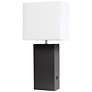 Elegant Designs Espresso Brown Leather Table Lamp with USB Port