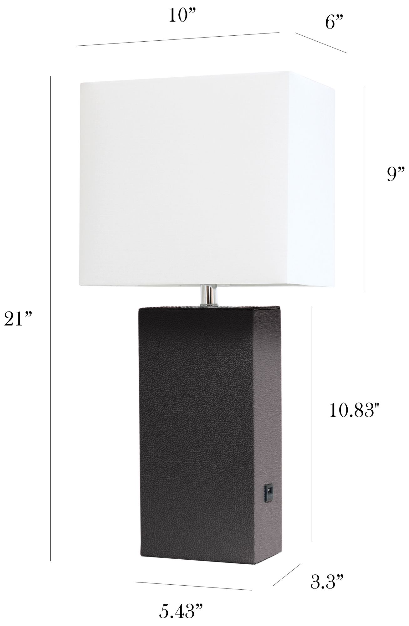 Elegant Designs Espresso Brown Leather Table Lamp with USB Port