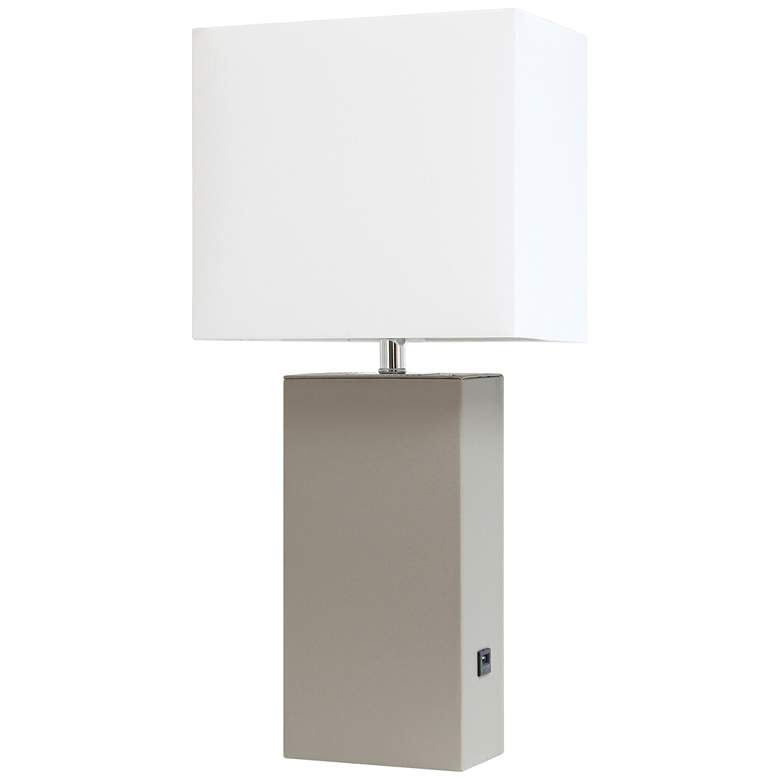 Image 2 Elegant Designs Gray Leather Table Lamp with USB Port