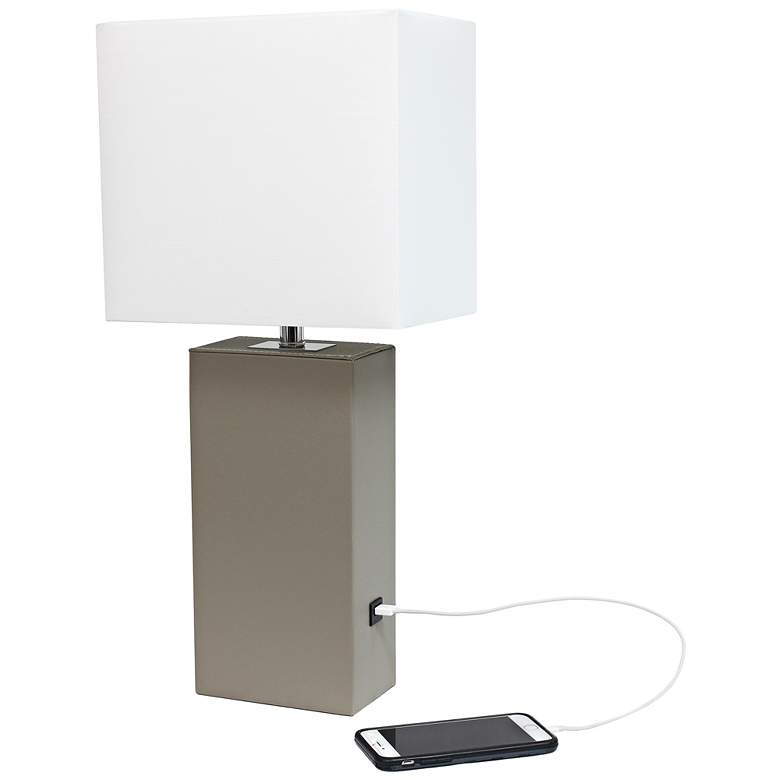 Image 5 Elegant Designs Gray Leather Table Lamp with USB Port more views