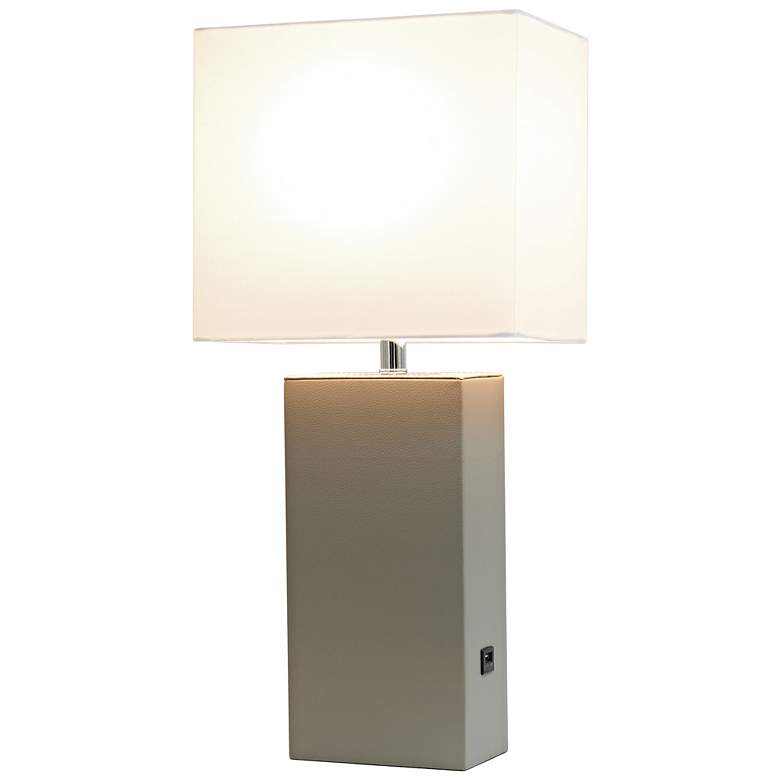 Image 6 Elegant Designs Gray Leather Table Lamp with USB Port more views