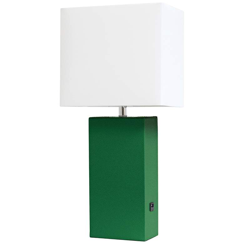 Image 2 Elegant Designs Green Leather Table Lamp with USB Port