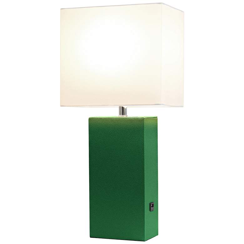 Image 3 Elegant Designs Green Leather Table Lamp with USB Port more views