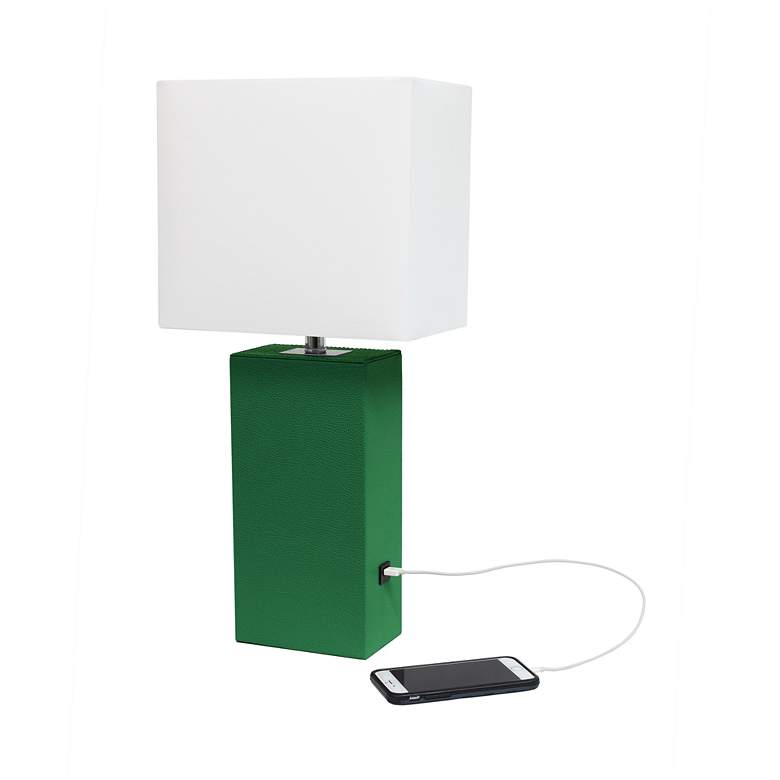 Image 5 Elegant Designs Green Leather Table Lamp with USB Port more views
