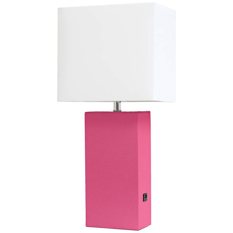Image 2 Elegant Designs Hot Pink 21" Leather Table Lamp with USB Port