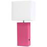 Elegant Designs Hot Pink 21" Leather Table Lamp with USB Port