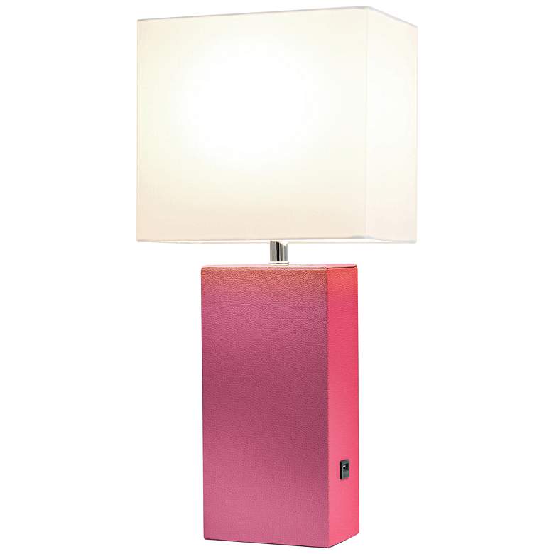 Image 3 Elegant Designs Hot Pink 21 inch Leather Table Lamp with USB Port more views