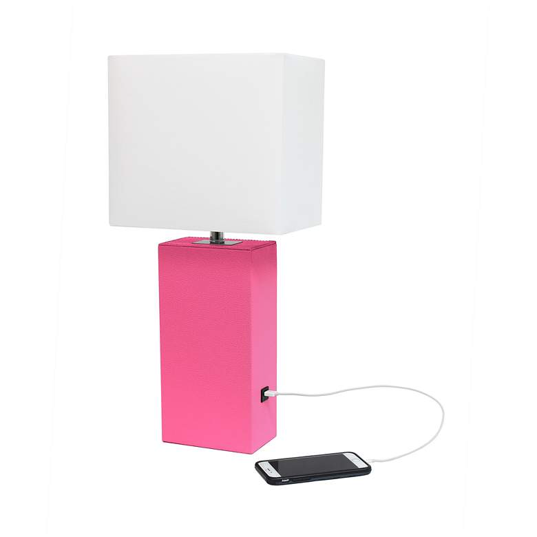 Image 5 Elegant Designs Hot Pink 21" Leather Table Lamp with USB Port more views