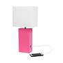 Elegant Designs Hot Pink 21" Leather Table Lamp with USB Port