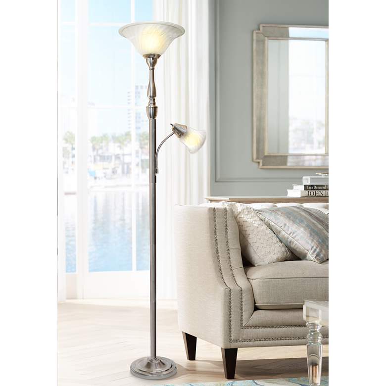 Image 1 Elegant Designs Mother Daughter 71 inch Nickel 2-Light Floor Lamp