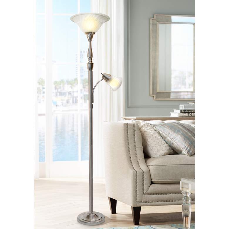 Image 1 Elegant Designs Mother Daughter 71" Nickel 2-Light Floor Lamp
