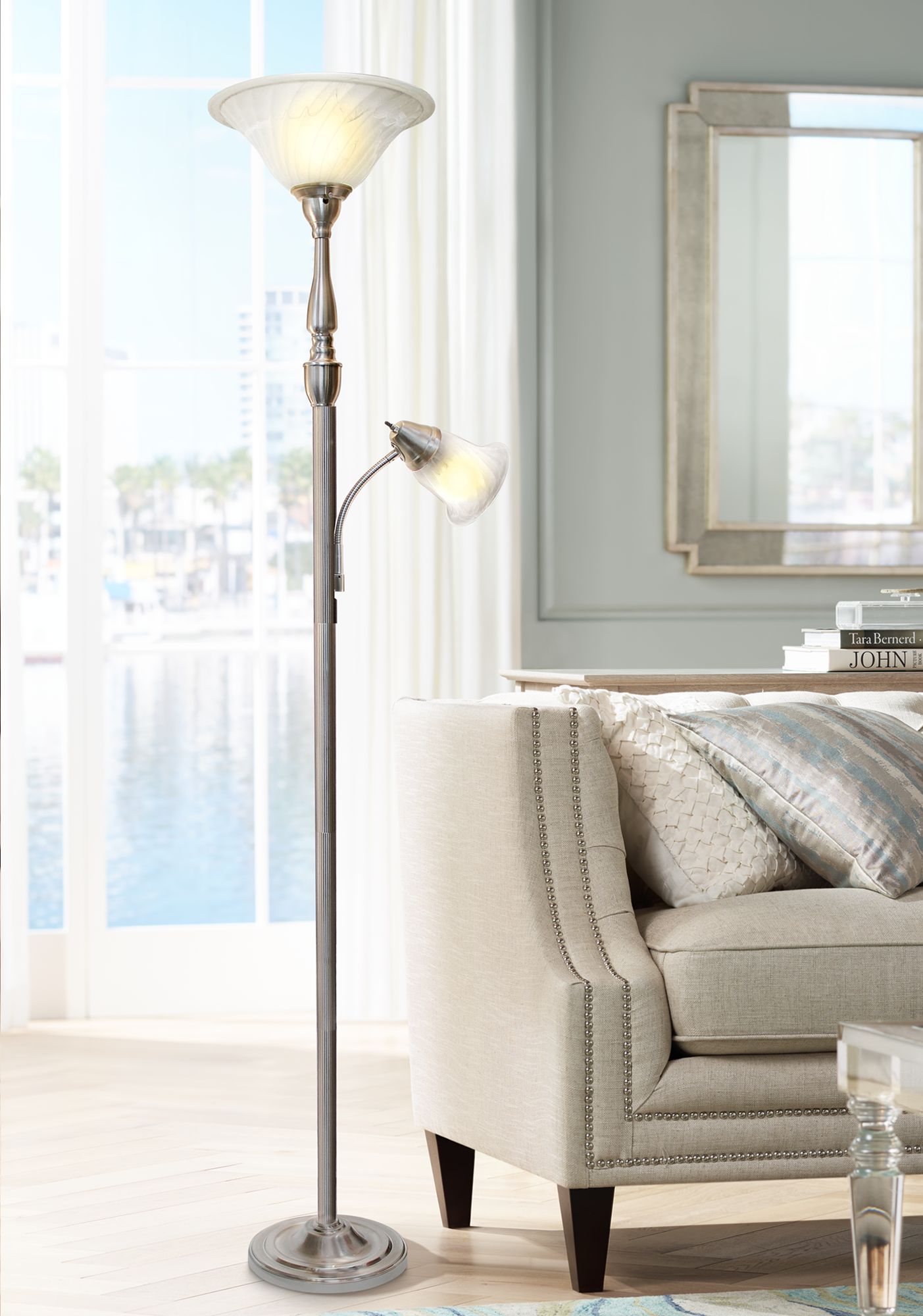 brushed nickel reading floor lamp