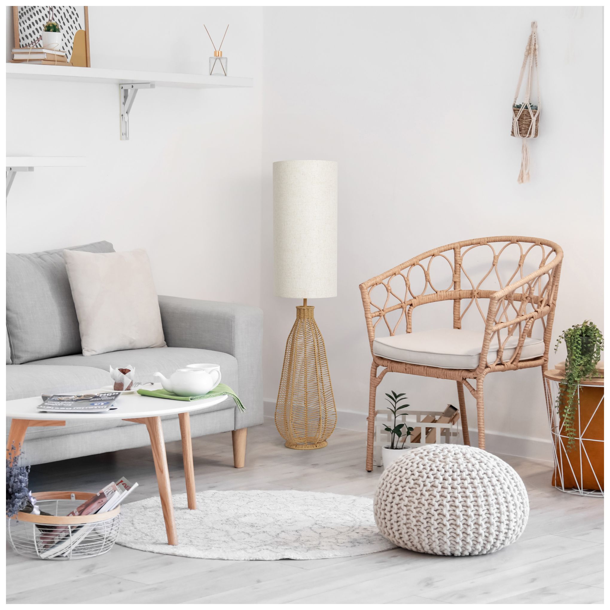 Elegant Designs Natural Paper Rope Rattan Wicker Floor Lamp