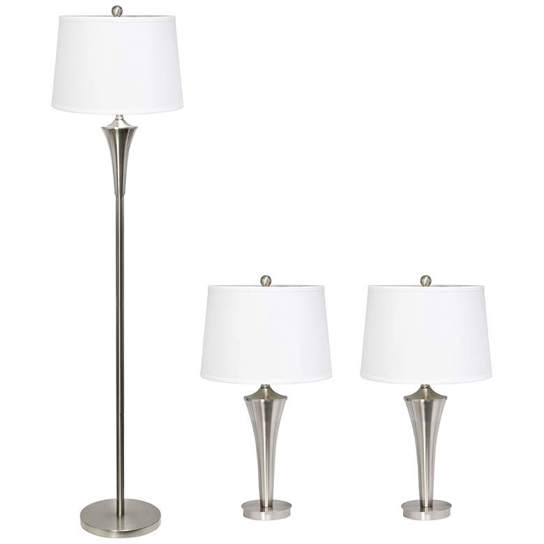 Image 2 Elegant Designs Nickel 3-Piece Floor and Table Lamp Set