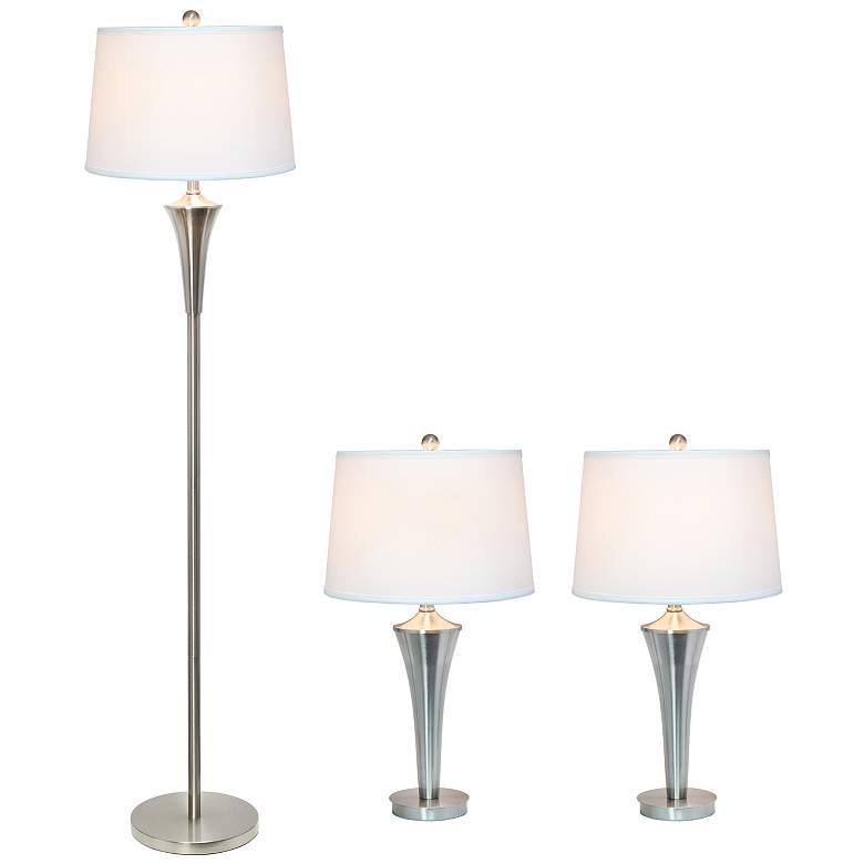 Image 3 Elegant Designs Nickel 3-Piece Floor and Table Lamp Set more views