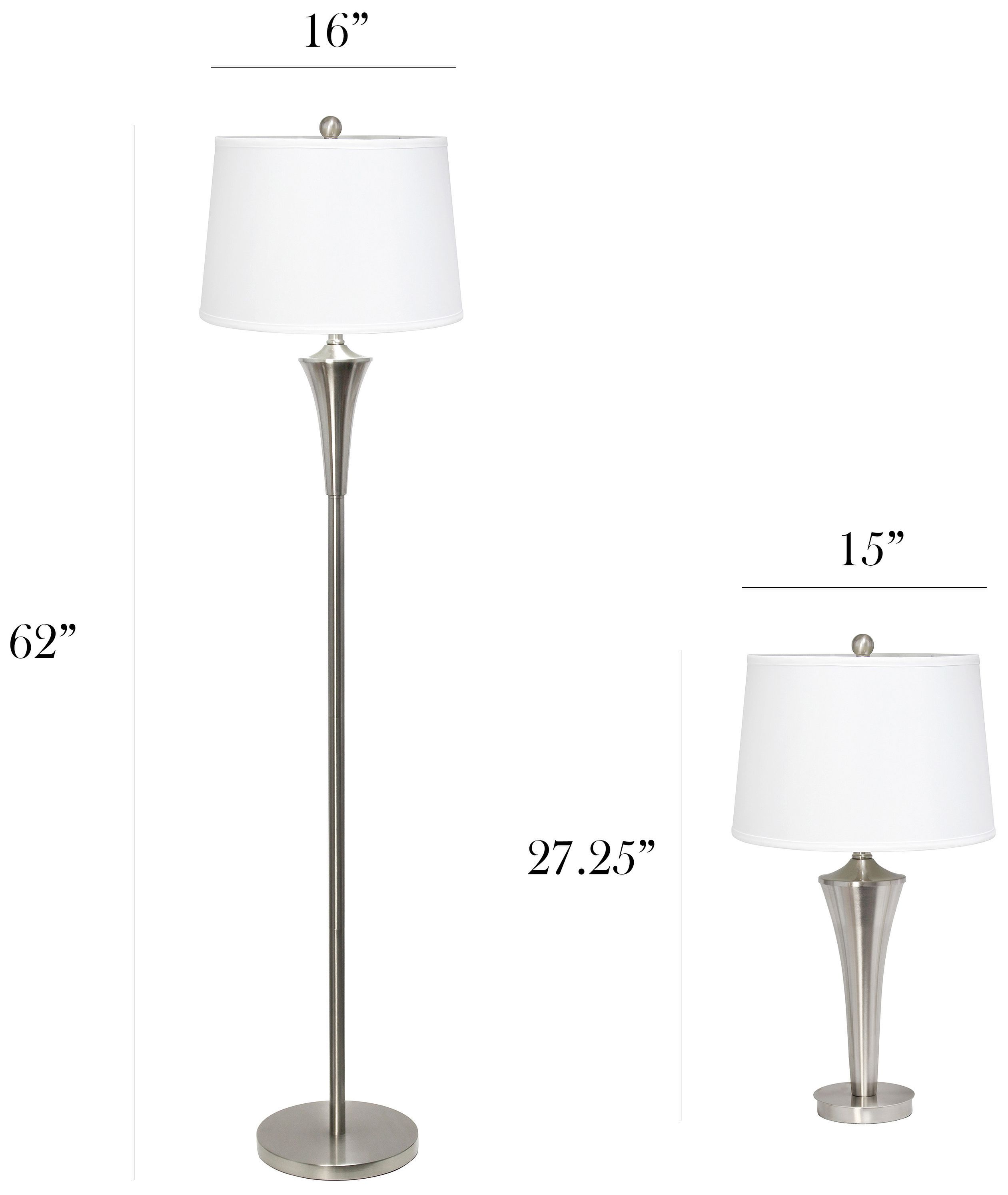 Elegant Designs Nickel 3-Piece Floor and Table Lamp Set