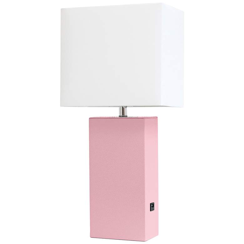 Image 2 Elegant Designs Pink Leather Table Lamp with USB Port