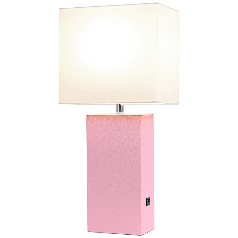 Image 3 Elegant Designs Pink Leather Table Lamp with USB Port more views