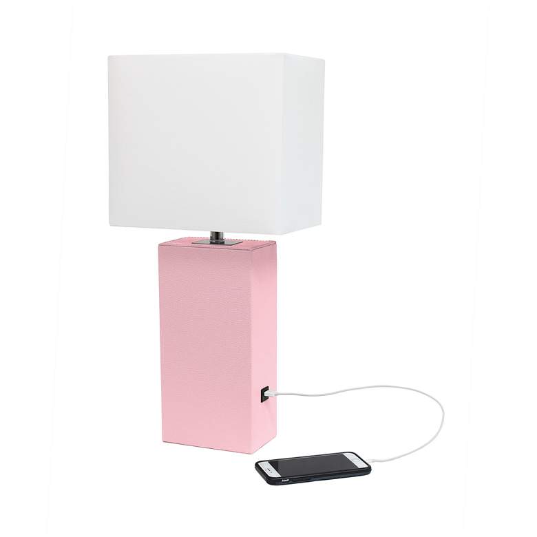 Image 5 Elegant Designs Pink Leather Table Lamp with USB Port more views