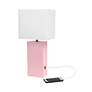 Elegant Designs Pink Leather Table Lamp with USB Port