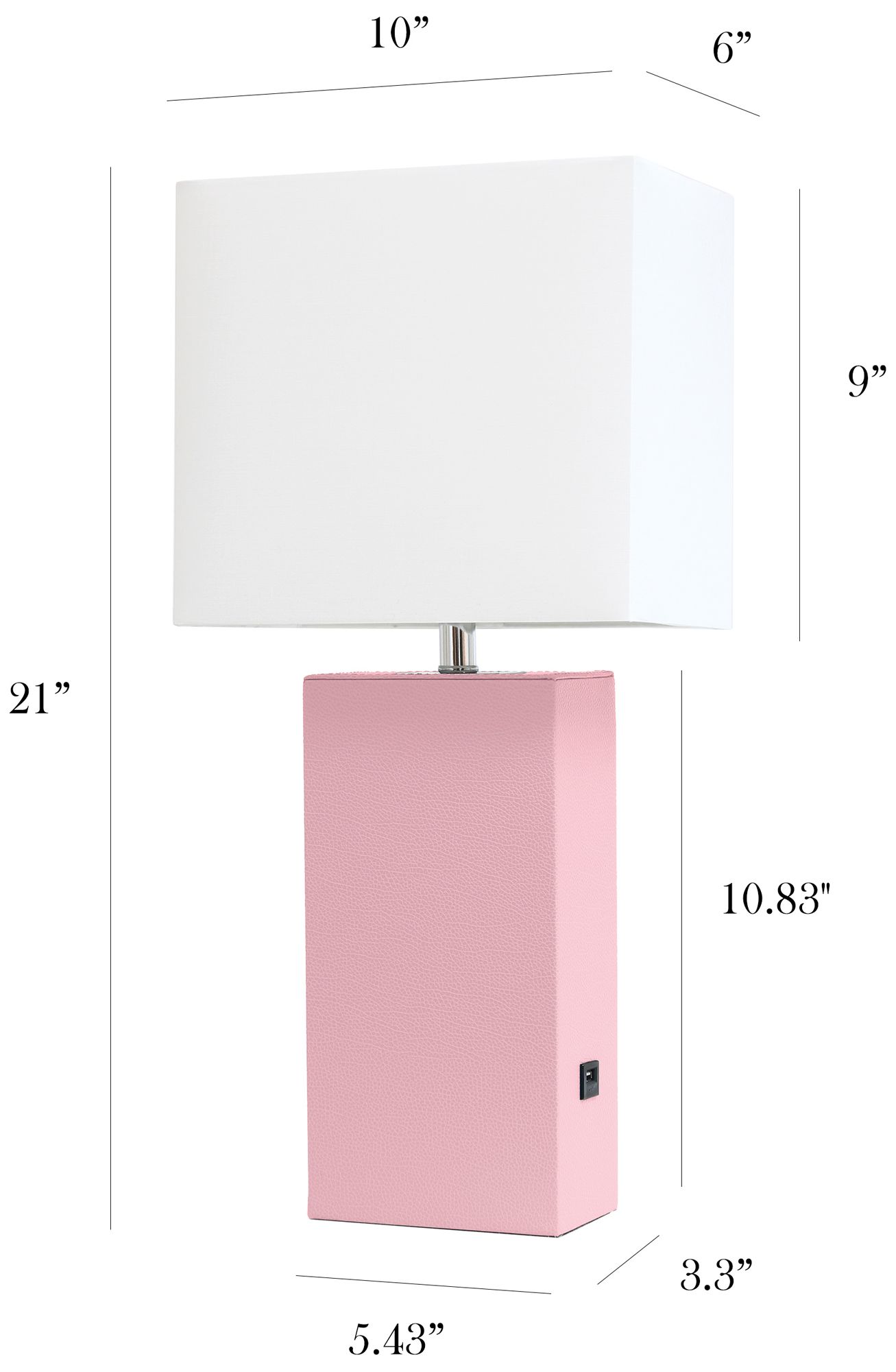 Elegant Designs Pink Leather Table Lamp with USB Port