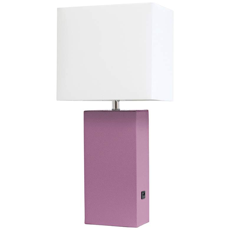 Image 2 Elegant Designs Purple Leather Table Lamp with USB Port