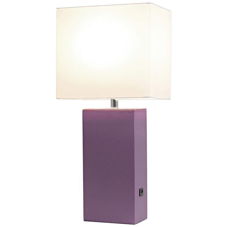 Image 3 Elegant Designs Purple Leather Table Lamp with USB Port more views