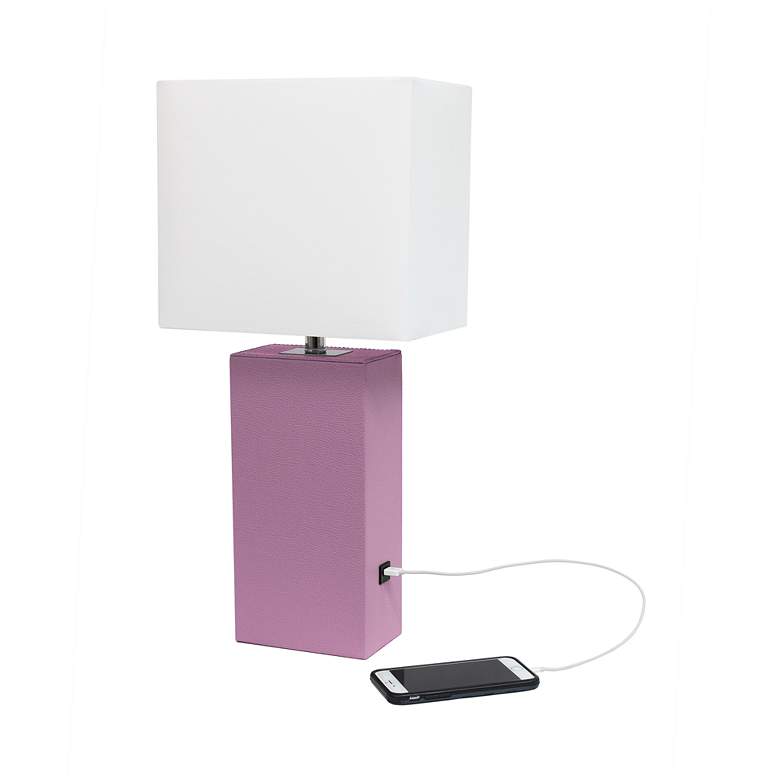 Image 5 Elegant Designs Purple Leather Table Lamp with USB Port more views