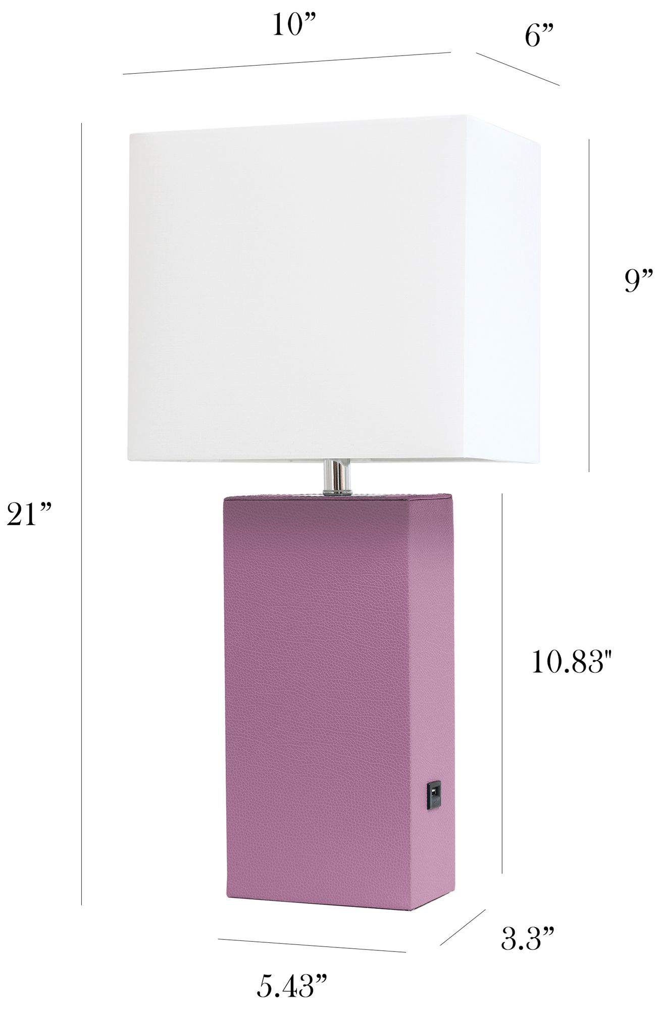 Elegant Designs Purple Leather Table Lamp with USB Port