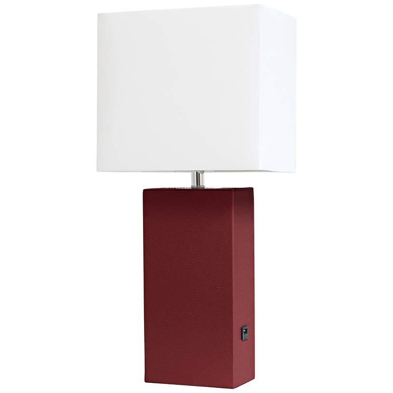 Image 2 Elegant Designs Red Leather Table Lamp with USB Port