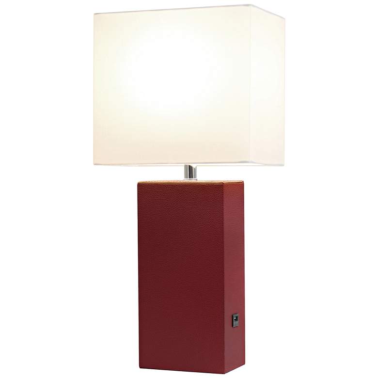Image 3 Elegant Designs Red Leather Table Lamp with USB Port more views