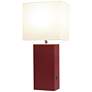 Elegant Designs Red Leather Table Lamp with USB Port