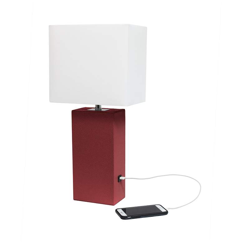 Image 5 Elegant Designs Red Leather Table Lamp with USB Port more views