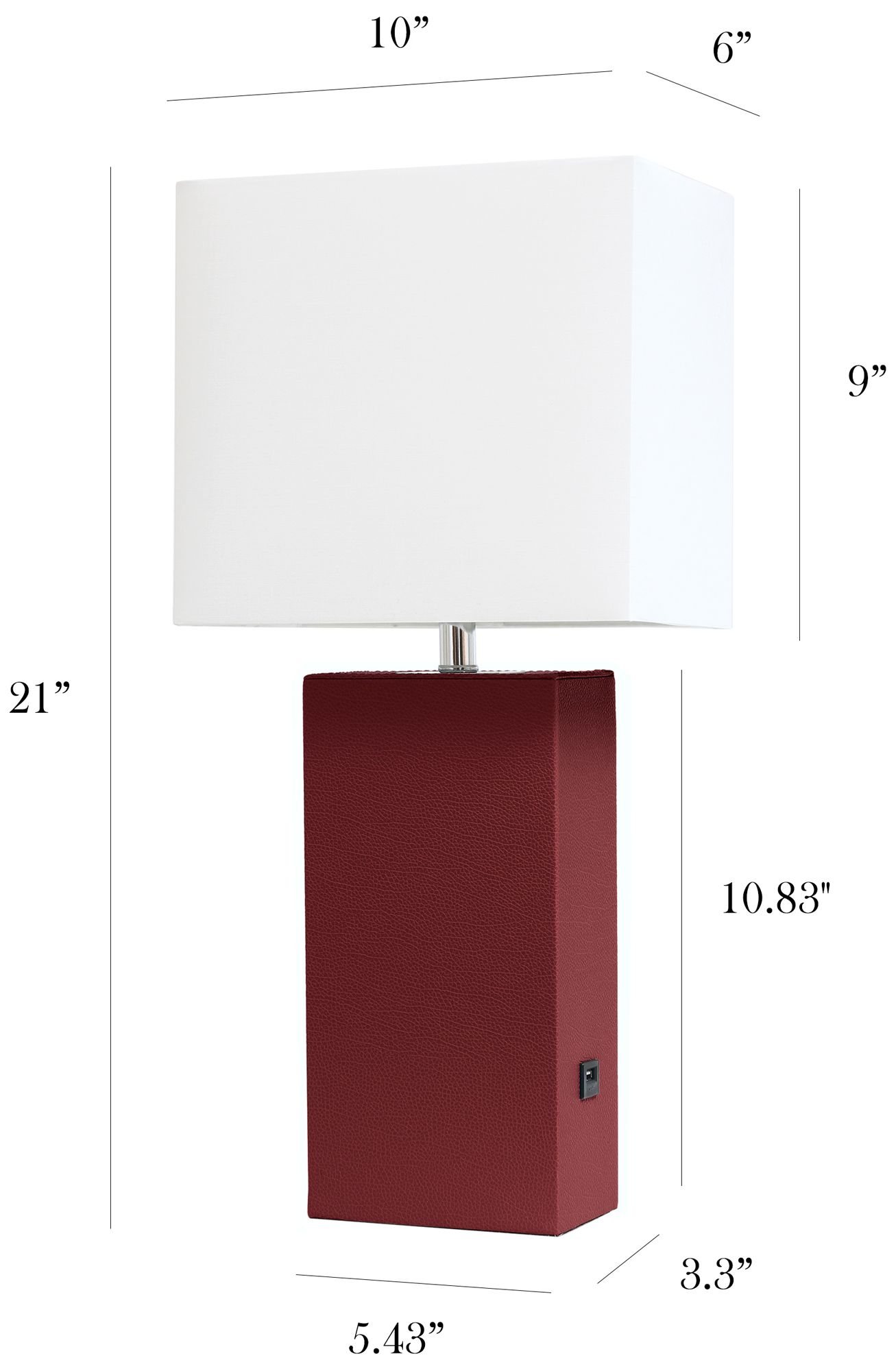 Elegant Designs Red Leather Table Lamp with USB Port