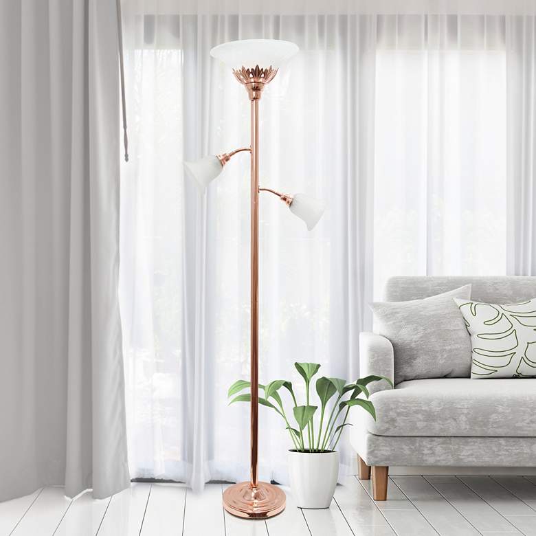 Image 1 Elegant Designs Rose Gold 3-Light Torchiere Floor Lamp