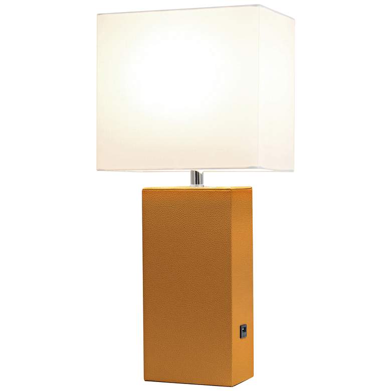 Image 3 Elegant Designs Tan Leather Table Lamp with USB Port more views