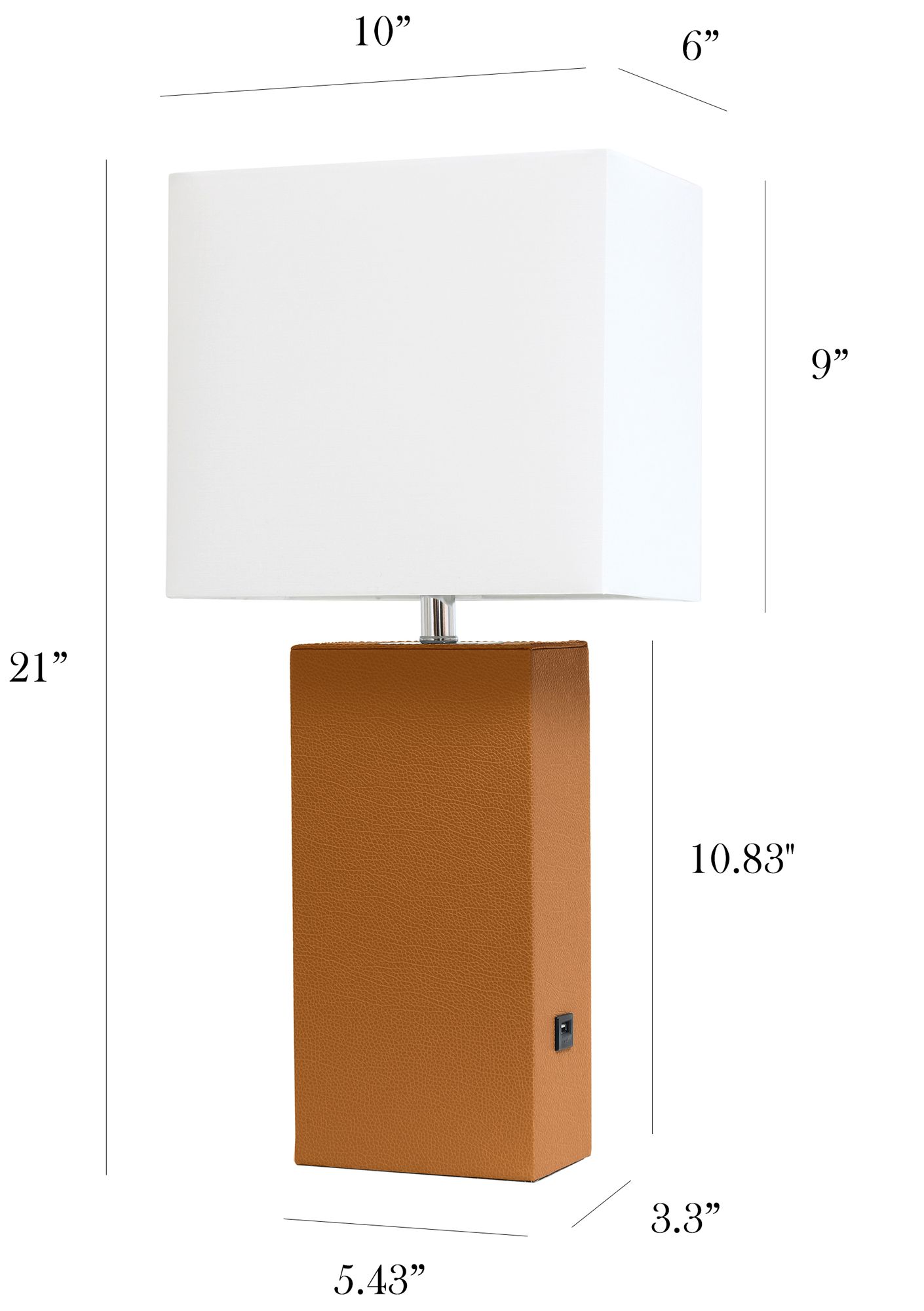 Elegant Designs Tan Leather Table Lamp with USB Port