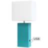 Elegant Designs Teal Leather Table Lamp with USB Port
