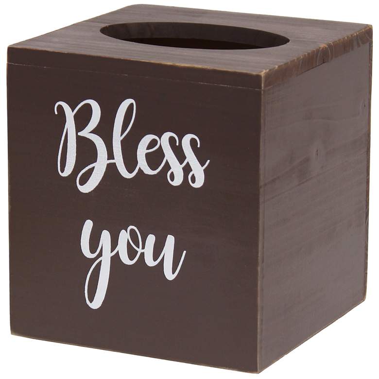 Image 1 Elegant Designs Tissue Box Cover with "Bless You" in White, Brown