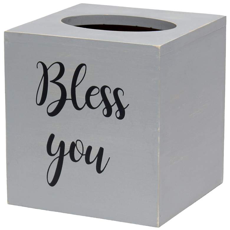 Image 1 Elegant Designs Tissue Box Cover with  inchBless You inch in White, Gray 