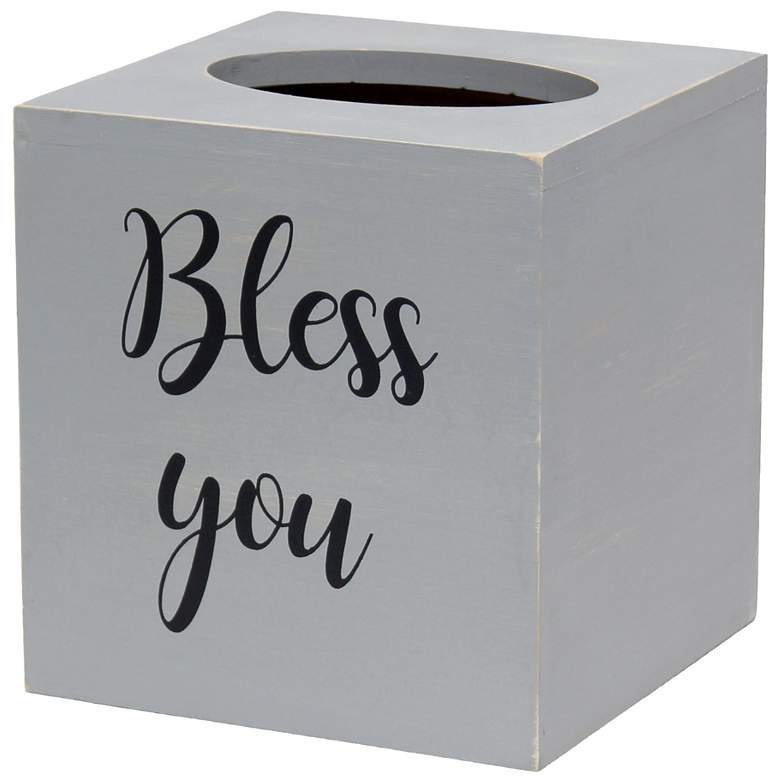 Image 1 Elegant Designs Tissue Box Cover with "Bless You" in White, Gray