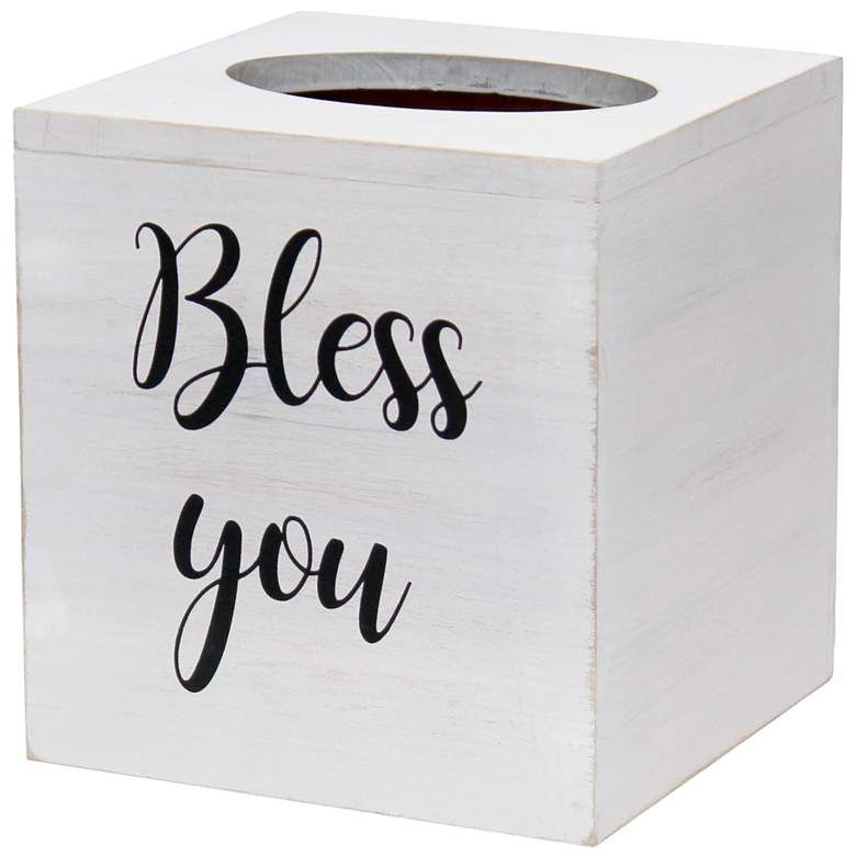 Image 1 Elegant Designs Tissue Box Cover with  inchBless You inch in White, White