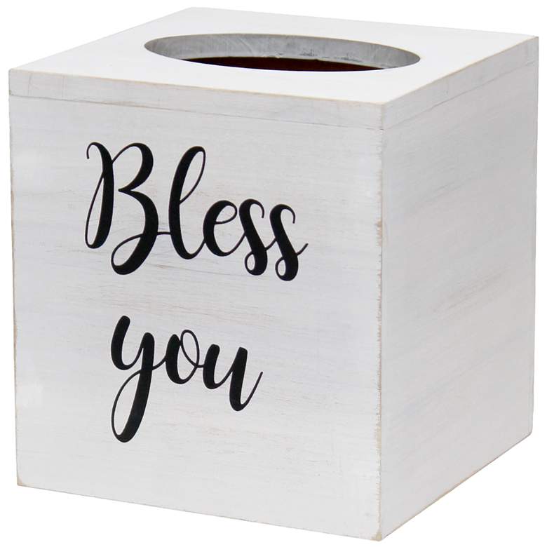 Image 1 Elegant Designs Tissue Box Cover with "Bless You" in White, White