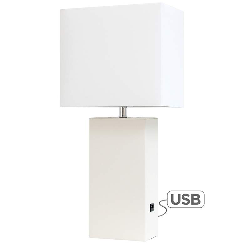 Image 2 Elegant Designs White Leather USB Table Lamp by All The Rages