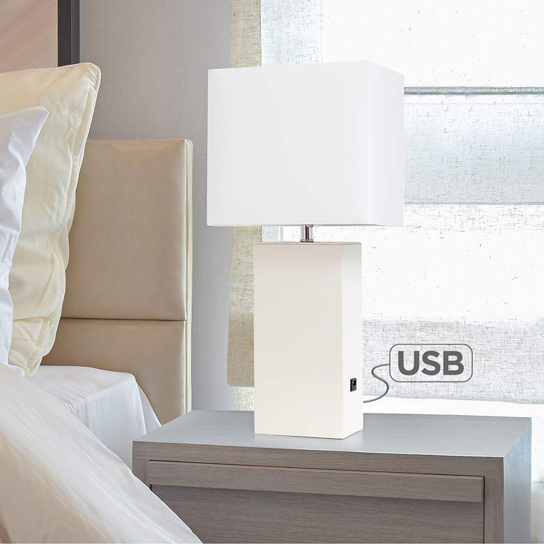 Image 1 Elegant Designs White Leather USB Table Lamp by All The Rages