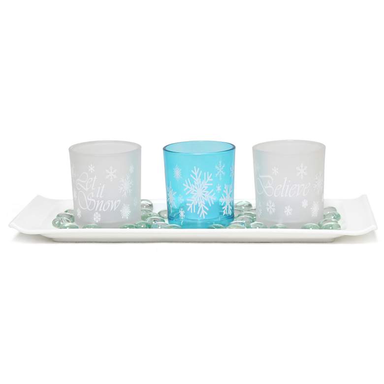 Image 1 Elegant Designs Winter Wonderland Candle Set of 3, Blue Frost